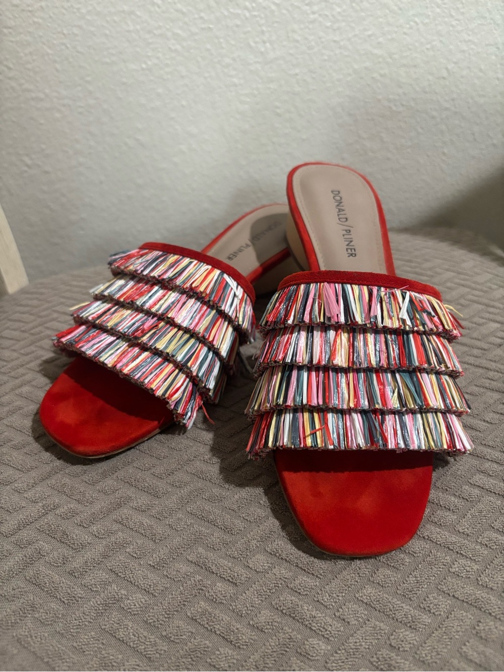 Donald J. Pliner Red/Orange  Multi-Color Fringe Slide Mules